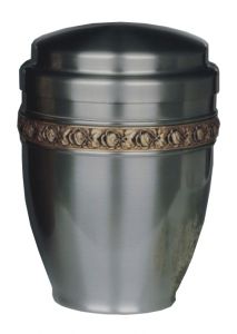 Urna para ceniza de metal gris con borde