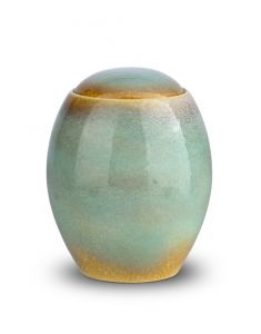 Urna para cenizas de cerámica en tonos azul verdosos