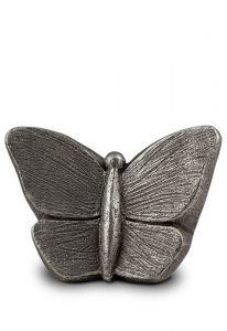 Urna pequeña para cenizas de cerámica de arte Mariposa gris-plata