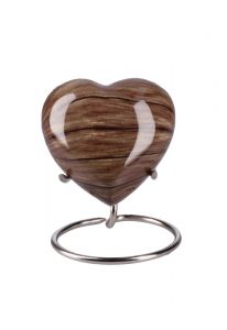 Urna funeraria pequeña corazón 'Elegance' con aspecto madera (incl. soporte de urna)