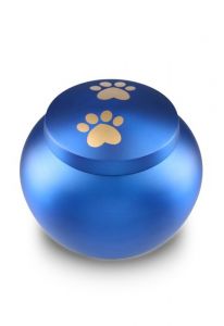 Urna para mascotas azul mate con 2 huellas doradas, diferentes tamaños
