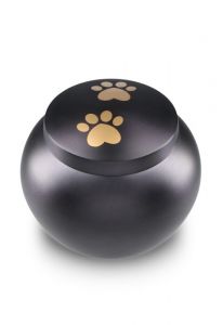 Urna para mascotas negra mate con 2 huellas doradas, diferentes tamaños
