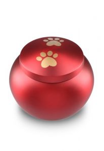 Urna para mascotas roja mate con 2 huellas doradas, diferentes tamaños