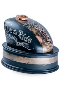 Urna para cenizas tanque de moto hecha a mano 'Live to Ride'