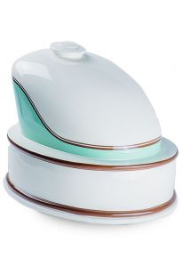 Urna para cenizas tanque de moto hecha a mano blanco y turqoise