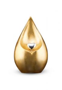 Urna funeraria lágrima de oro con corazón de plata