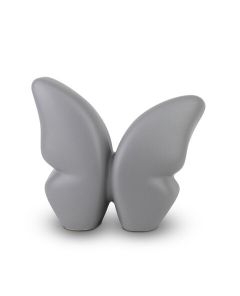 Urna mariposa pequeña de cerámica hecha a mano, gris