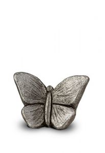 urna funeraria pequeña de cerámica de arte Mariposa gris-plata