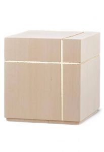 Urna funeraria de madera de tilo 'Cubo' con cruz de oro - REBAJAS