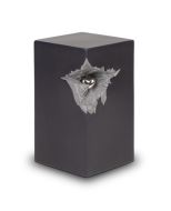 Urna de cerámica con pequeño corazón plateado, negro gris mate