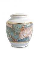 Mini urna funeraria de porcelana 'Classica' | Hojas de colores con bordes dorados