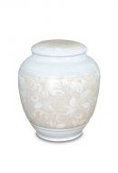 Mini urna funeraria de porcelana 'Classica' con motivo floral beige