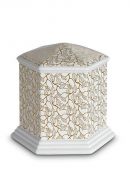 Mini urna funeraria de porcelana 'Esagono' | Hojas de oro puro