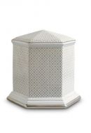 Mini urna funeraria de porcelana 'Esagono' | Tréboles de cuatro hojas con doble borde color platino