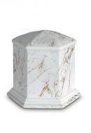 Mini urna funeraria de porcelana 'Esagono' | Mármol de Carrara con vetas doradas