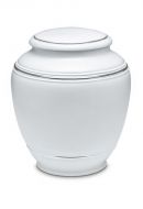 Urna funeraria de porcelana 'Classica' | Blanco mate con doble borde color platino