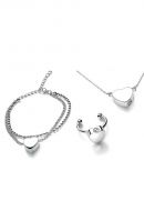 Conjunto de joyas conmemorativas de acero inoxidable con corazón - pulsera, anillo y collar