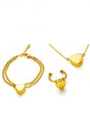 Conjunto de joyas conmemorativas de acero inoxidable dorado con corazón - pulsera, anillo y collar