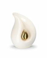 Mini urna en forma de lágrima blanca con pequeña gota dorada, diferentes tamaños