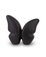 Urna mariposa pequeña de cerámica hecha a mano, negra