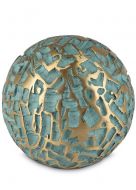 Urna cenizas bronce esfera verde con motivo dorado